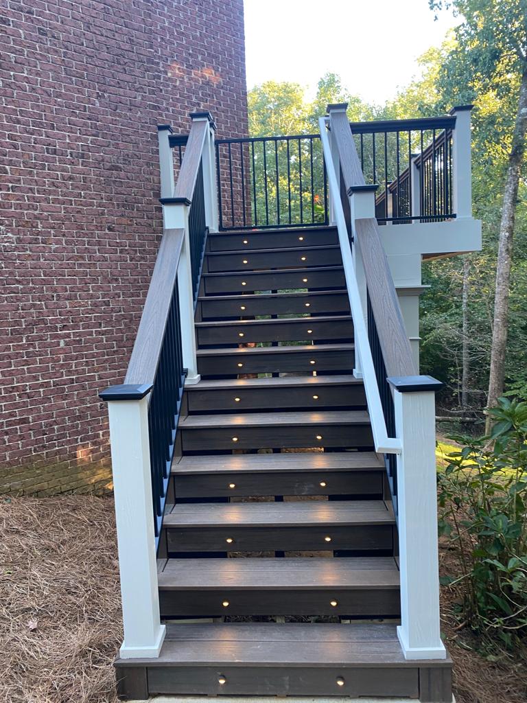 Deck stairs with integrated LED lighting