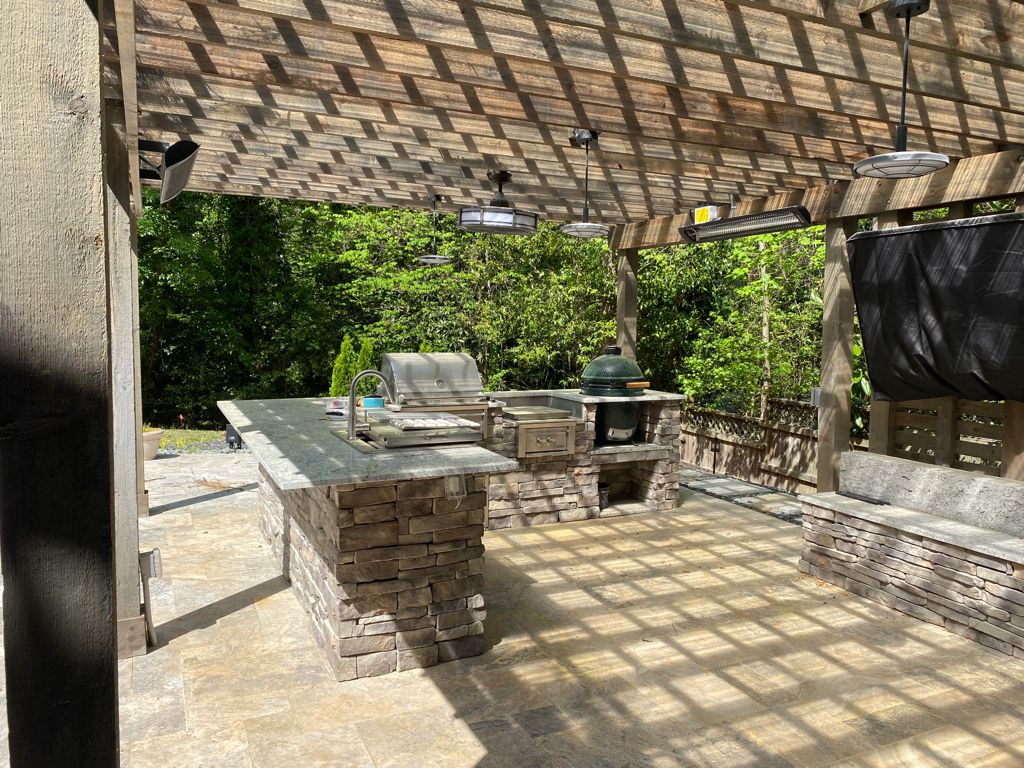 Pergola interior with outdoor kitchen